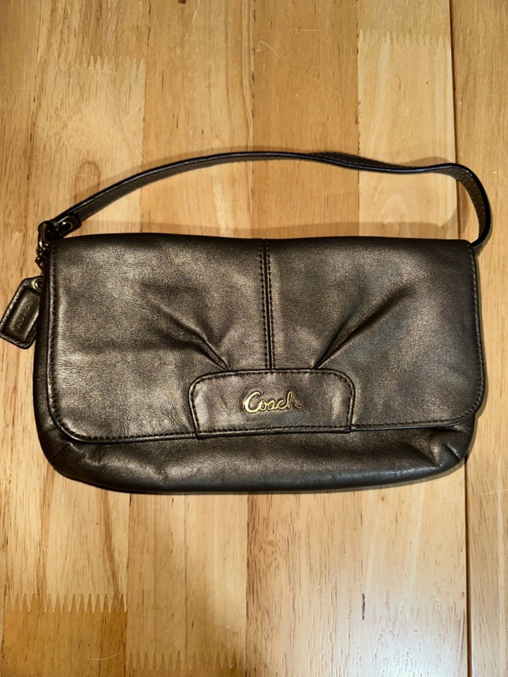 Coach Black Leather Flap Wristlet with Gold Logo